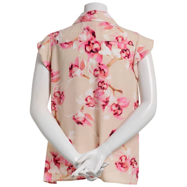 Plus size Calvin Klein Short Sleeve Floral Ruffled Front Blouse
