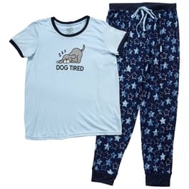 Juniors Pillow Talk Short Sleeve Dog Tired Jogger Pajama Set