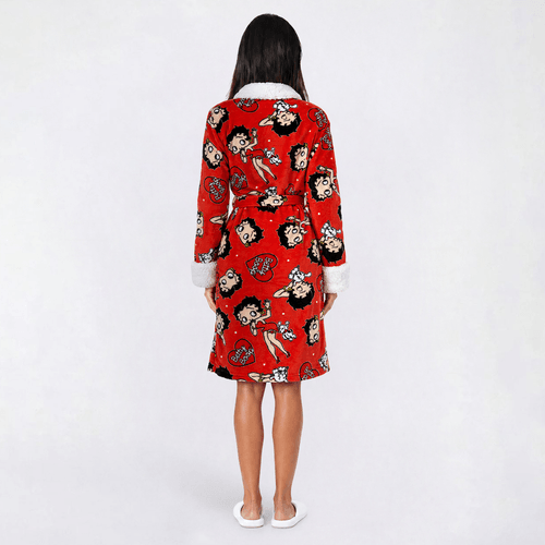 Juniors Betty Boop Puppy Hearts Sherpa Trim Wrap Robe