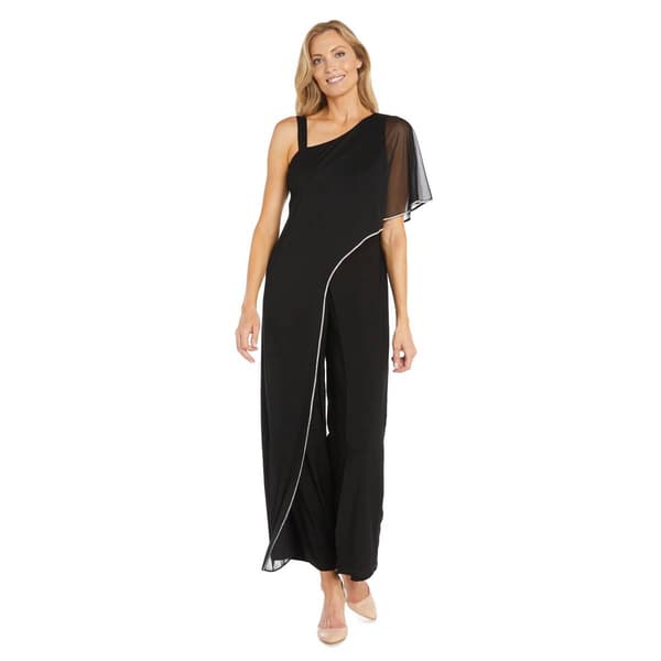 Womens R&M Richards Asymmetric Rhinestone Trim Capelet Jumpsuit