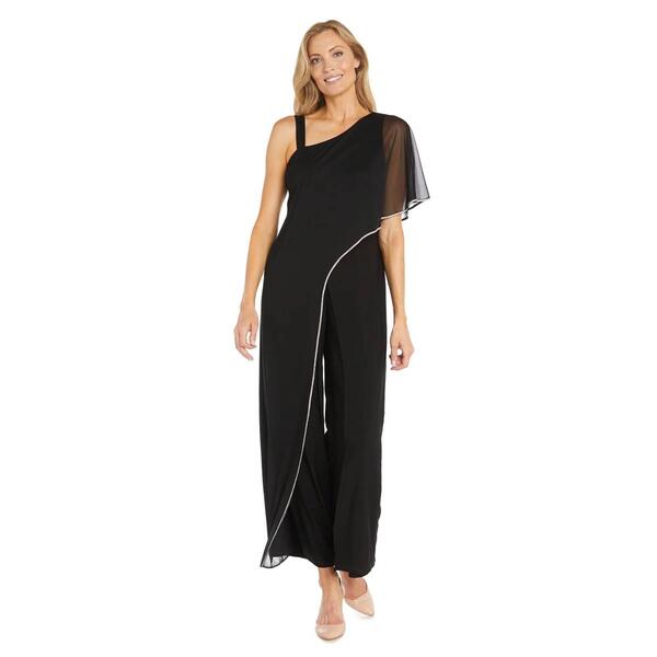 Womens R&M Richards Asymmetric Rhinestone Trim Capelet Jumpsuit - image 