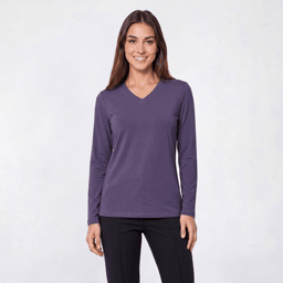 Womens Hasting & Smith Long Sleeve Solid V Neck Tee