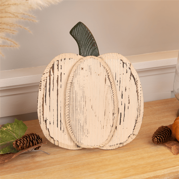 Northlight Small Wooden Fall Harvest Pumpkin with Stem - 10.5in. - image 