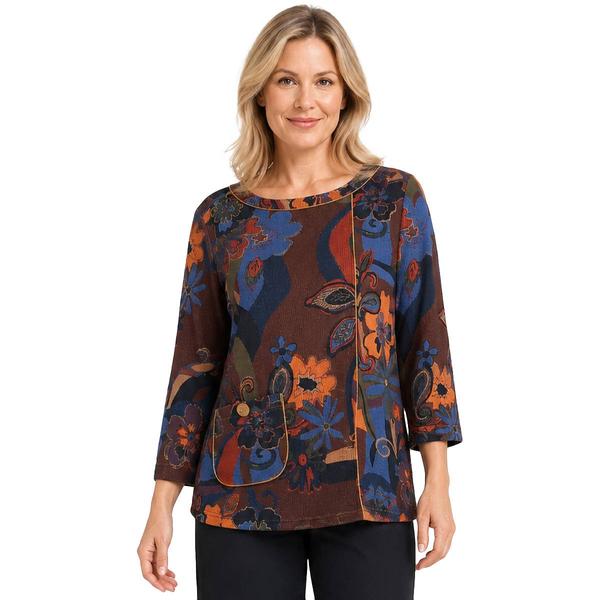 Womens Ali Miles 3/4 Sleeve Abstract Floral With Front Pocket Top