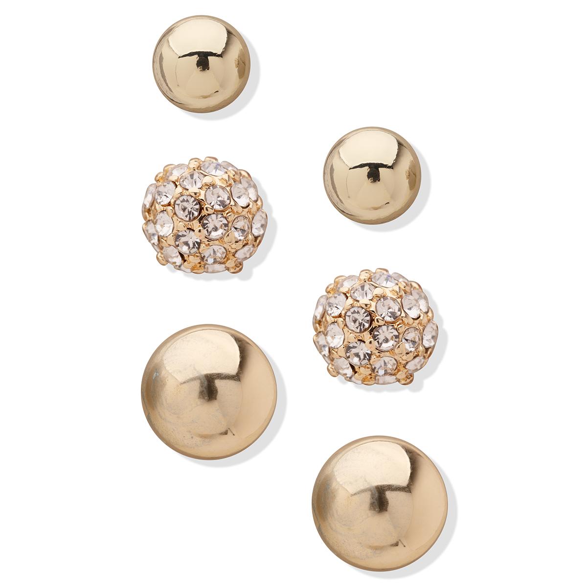 Anne Klein Freesia Gold-Tone 3pr. 0.25in. Button Earrings