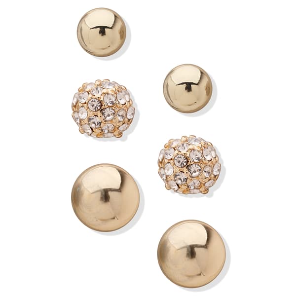 Anne Klein Freesia Gold-Tone 0.25in. Trio Button Earrings - image 