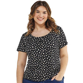 Juniors Plus No Comment Daisy Skies Henley Tee