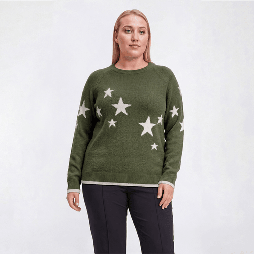 Plus Size Erika Long Sleeve Star Intarsia Sweater - image 