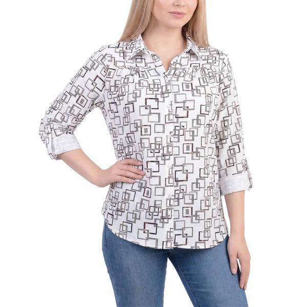 Petite NY Collection Foil Airflow Casual Button Down - image 