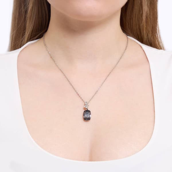 Athra Fine Silver Plated Smokey Grey Crystal Pendant Necklace