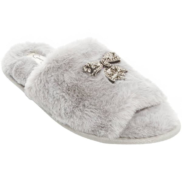 Womens Jessica Simpson Embellished Bow Plush Slide Slippers - image 