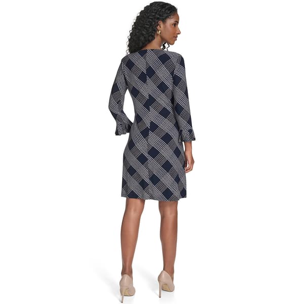 Womens Tommy Hilfiger Long Flounce Sleeve Plaid Shift Dress