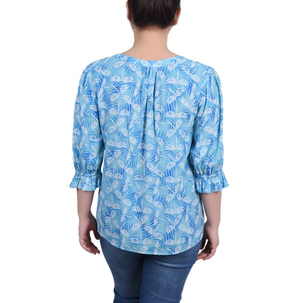 Womens NY Collection Elbow Sleeve Dragonfly Casual Button Down