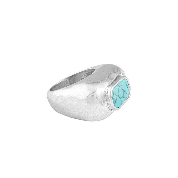 Bella Uno Silver-Tone Turquoise Rectangular Dome Ring - image 