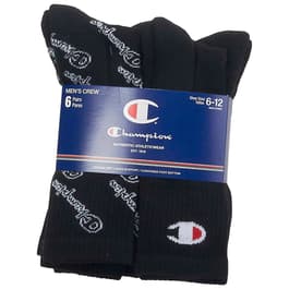 Mens Champion 6pk. Crew Socks - Black/Print