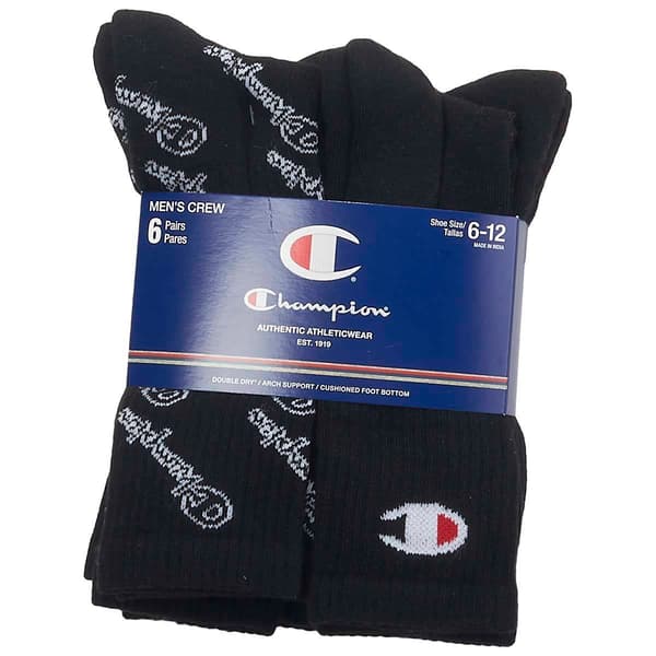 Mens Champion 6pk. Crew Socks - Black/Print - image 