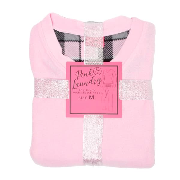Womens Pink Laundry Folded Check Microfleece Pajama Set