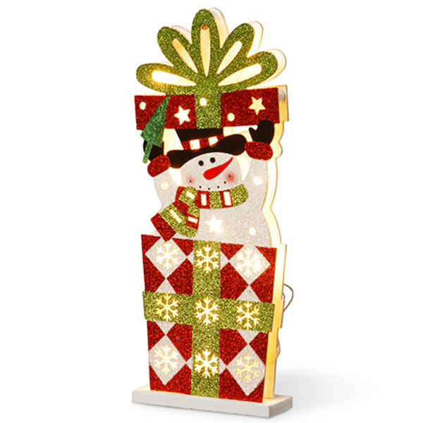 National Tree 17in. Pre-Lit Wooden Gift Box Snowman - image 