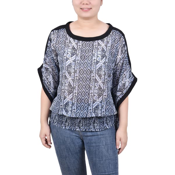 Womens NY Collection Abstract Chiffon Lined Poncho-Royal Blue - image 