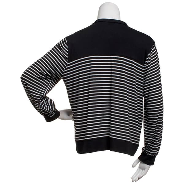 Plus Size NY Collection Long Sleeve Stripe Zip Neck Blouse
