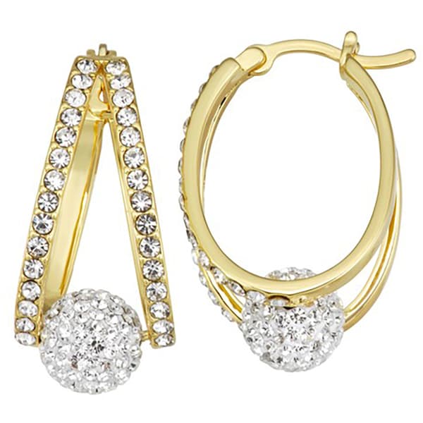14kt. Gold over Silver & Crystal Spinner Ball Hoop Earrings - image 