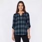 Plus Size Notations 3/4 Sleeve Plaid Hacci Pleated Blouse - image 1