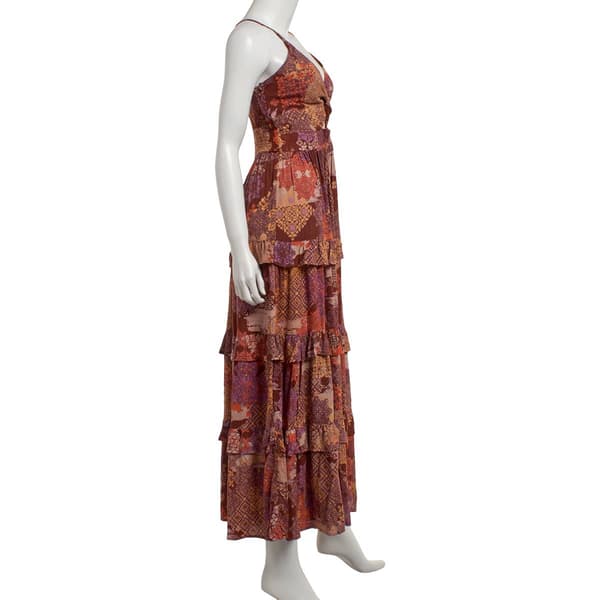 Juniors Angie Floral Gauze Twist Front Tier Maxi Slip Dress