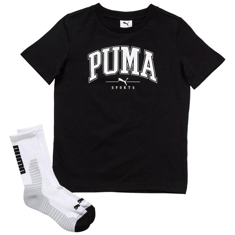 Boys (8-20) Puma(R) 2pc. Short Sleeve Tee & Crew Socks  - Black