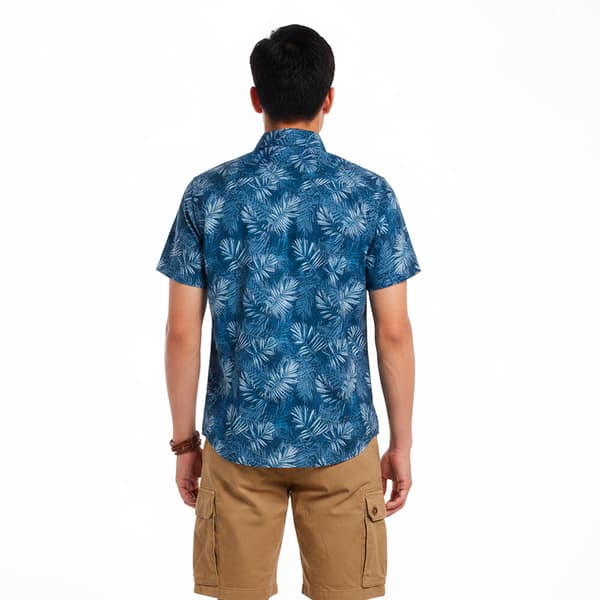 Mens Chaps Performance Tropical Leaf Button Down Shirt-Blue Stone