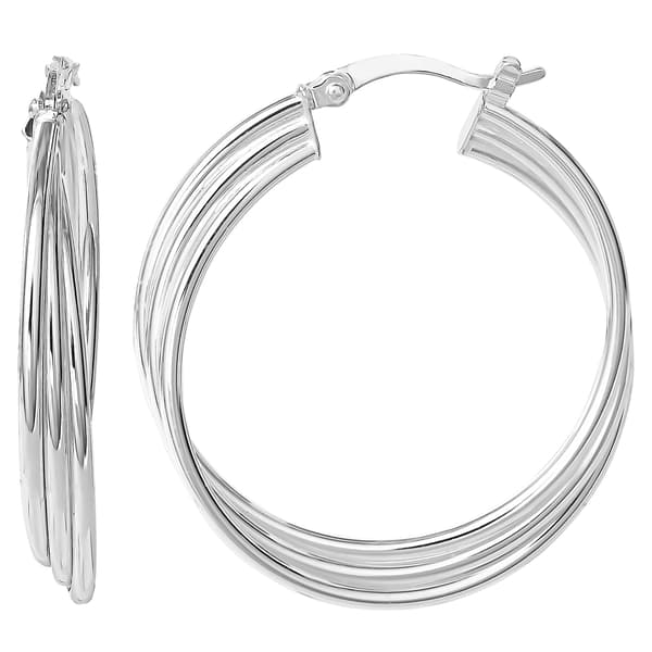 Ellen Tracy Sterling Silver Triple Tube Hoop Earrings