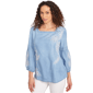 Womens Ruby Rd. Tinted Tides Floral Embroidered Tencel Blouse - image 3