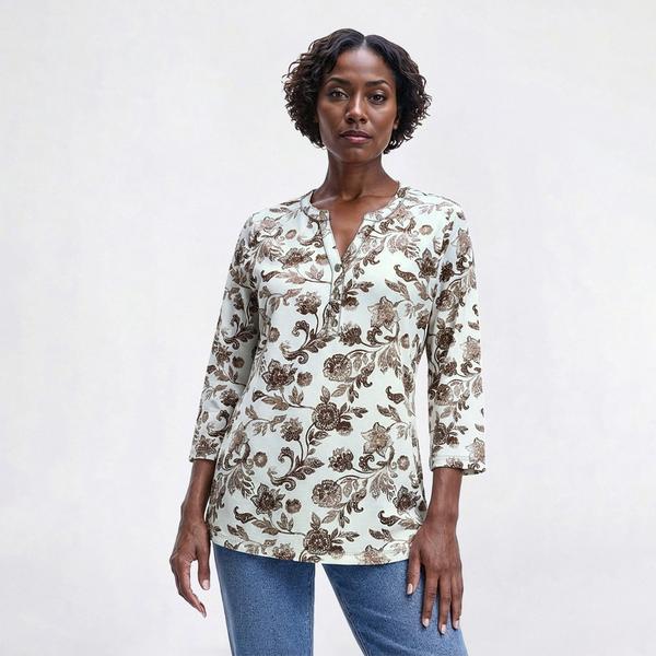 Plus Size Hasting & Smith 3/4 Sleeve Floral Henley Tee - image 