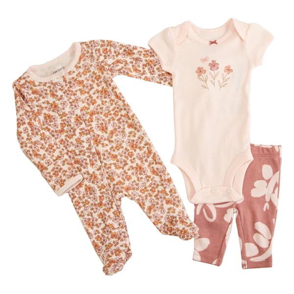 Carter's 3pc Baby Girl Bodysuit, 2-Way Zip-Up Coverall and Pants Set
