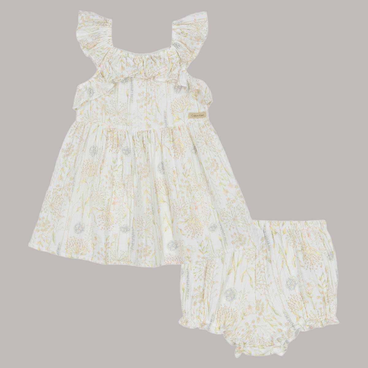 Baby Girl (12-24M) Calvin Klein Floral Dress with Diaper Cover