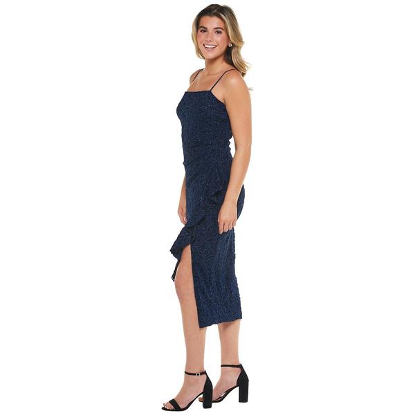 Juniors Emerald Sundae Stretch Lace Side Ruffle Midi Dress