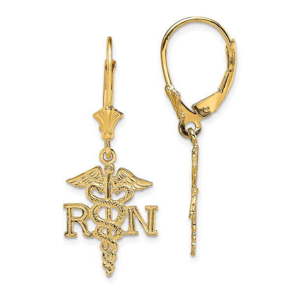 Gold Classic&#40;tm&#41; 14kt. Gold RN Caduceus Lever Back Earrings - image 
