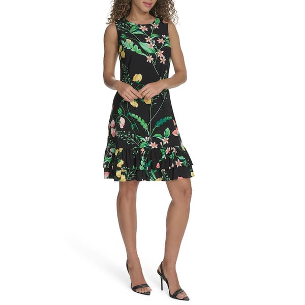 Womens Tommy Hilfiger Sleeveless Floral Ruffle Hem Shift Dress