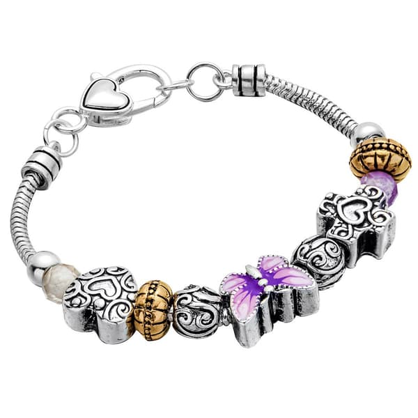 Beautiful Blessings Silver-Tone Purple Butterfly Charm Bracelet - image 