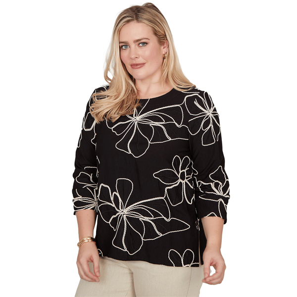Womens Alfred Dunner Detail Driven Floral Embroidery Blouse
