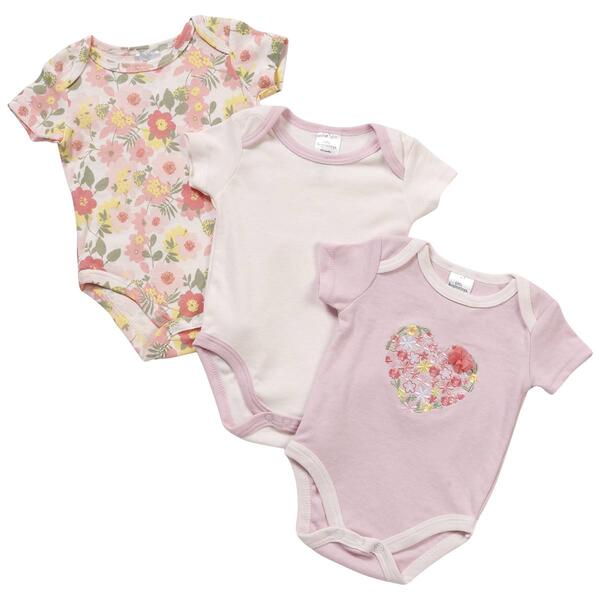 Baby Girl &#40;3-9M&#41; Little Beginnings&#40;R&#41; 3pc.Floral Heart Bodysuits - image 