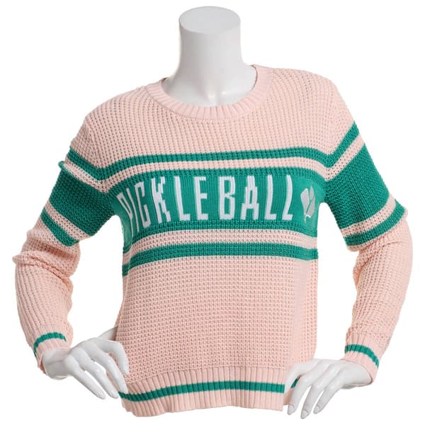 Juniors No Comment Chest Stripe Pickle Ball Sweater - image 