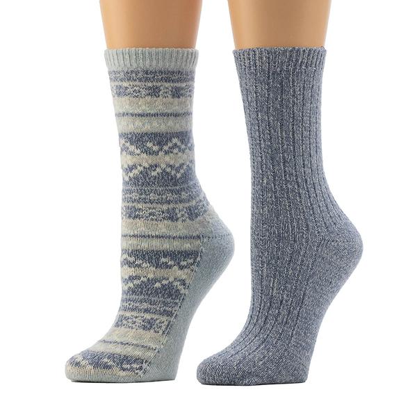 Womens Cuddl Duds® 2pk. Geo Fair Isle Ribbed Crew Socks