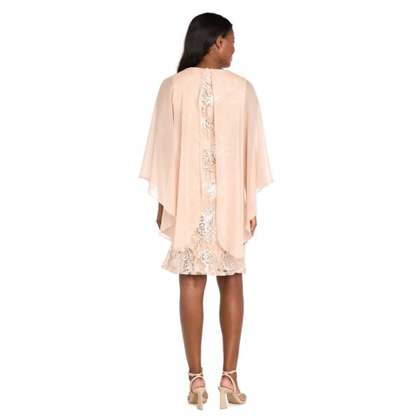 Womens R&M Richards Embroidered Sheath Dress w/ Capelet Overlay