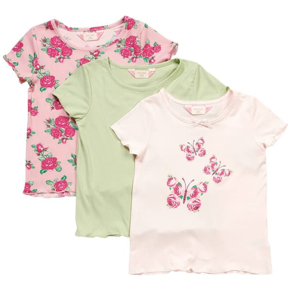 Girls (4-6x) Bkind 3pk Short Sleeve Butterfly & Floral Tees - image 