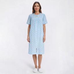 Womens Casual Time Seersucker Plaid Embossed Zip Front Duster