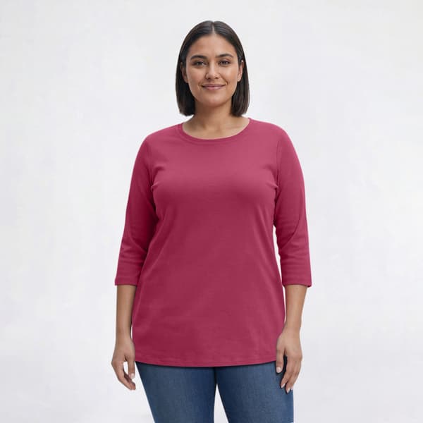 Plus Size Hasting & Smith 3/4 Sleeve Solid Round Neck Tee