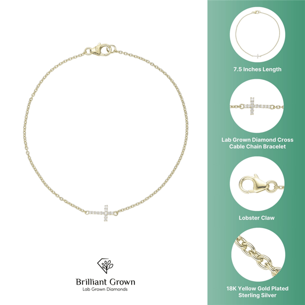 Brilliant Grown 18kt Gold-Plated Lab-Grown Diamond Cross Bracelet