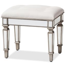 Baxton Studio Marielle Mirrored Ottoman Vanity Bench