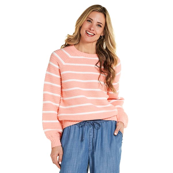 Womens LANDS END(R) Long Blouson Sleeve Crew Neck Stripe Sweater - image 