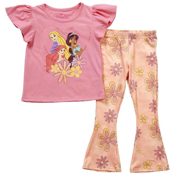 Girls &#40;4-6x&#41; Disney Princess Flutter Top & Floral Flare Leg Pants - image 